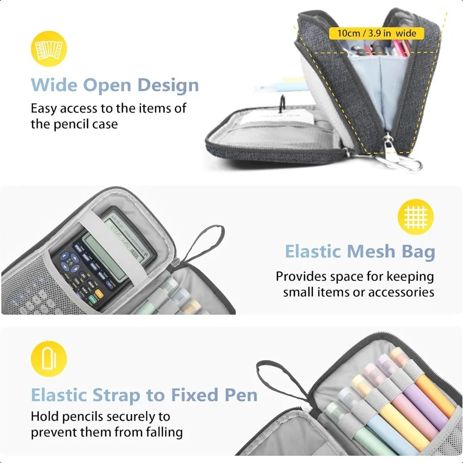 Federmäppchen, großes Fassungsvermögen, Stifttasche, großer Aufbewahrungshalter, Marker-Stifttasche, langlebig, 3 Fächer, Schule, Büro, Schreibtisch-Organizer, Porta