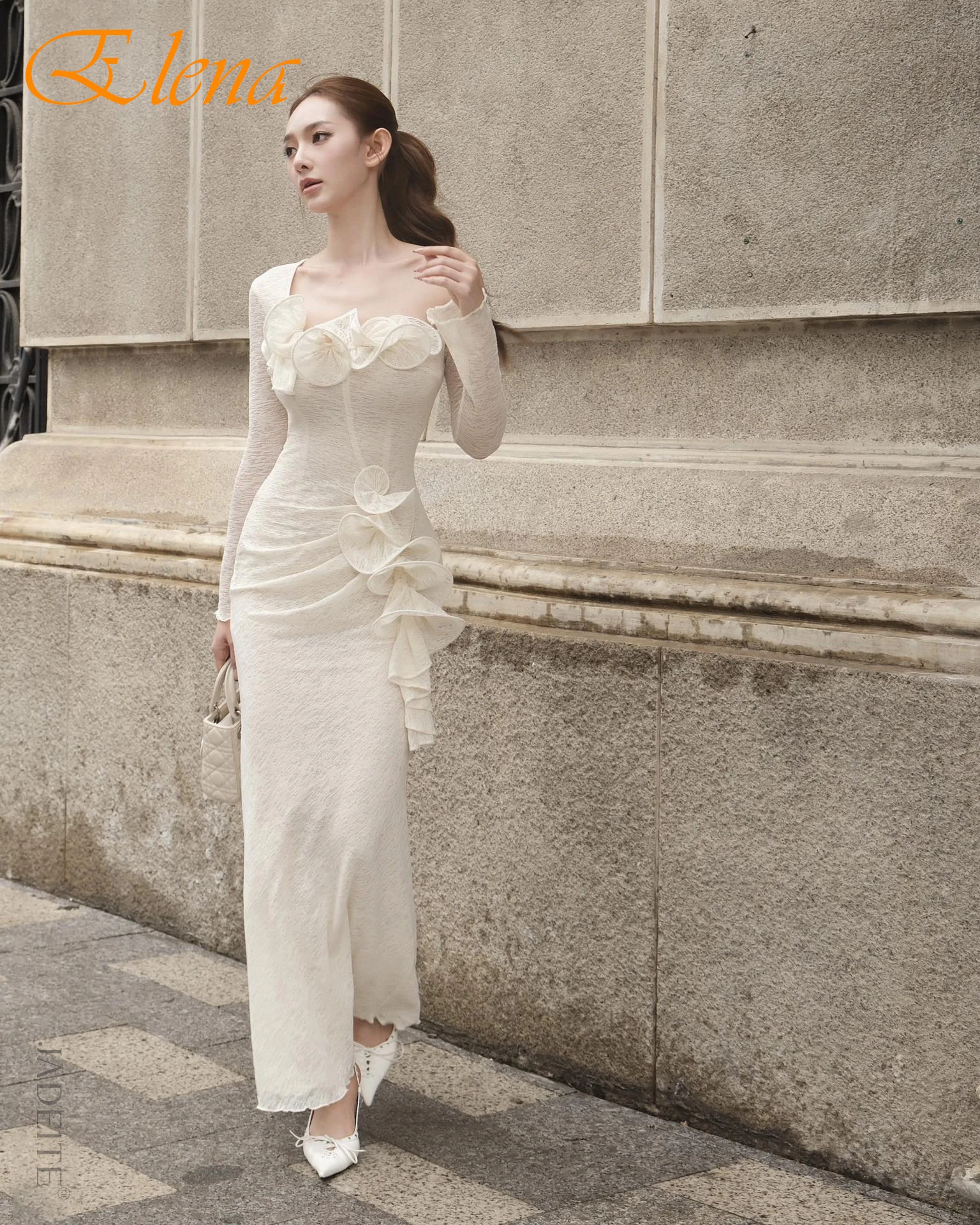 تخصيص مستقيم مغرفة طويلة الأكمام فستان سهرة أنيق دقيق مخصص فساتين المناسبات مزاجه فستان حفلة موسيقية كلاسيكي #1