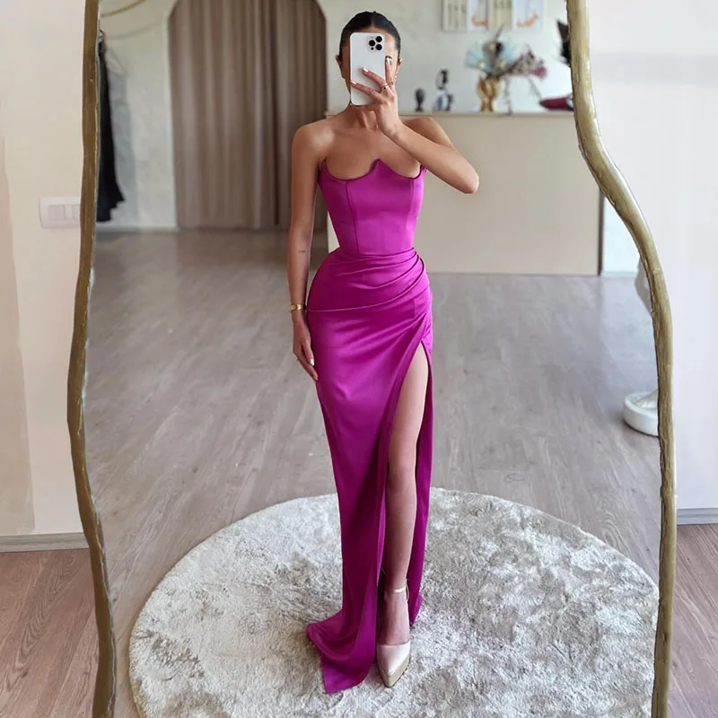 Thinyfull 2024 Sexy Mermaid Prom Evening Dresses Strapless High Split Party Dress Formal Night Cocktail Prom Gowns Custom Size