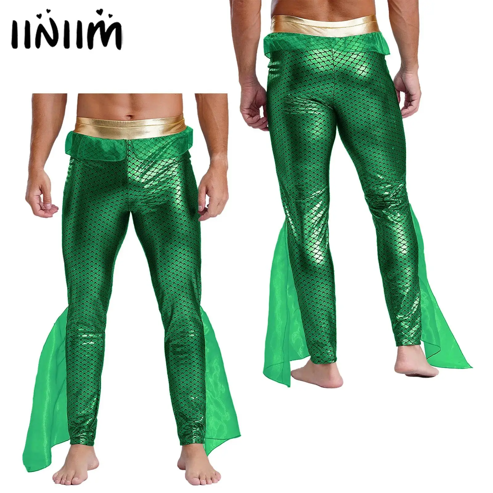 

Men's Mermaid Pants King of The Seas Costume Fancy Dress Up Theme Fish Scale Print Tights Leggings Halloween Cos CostumeTrousers