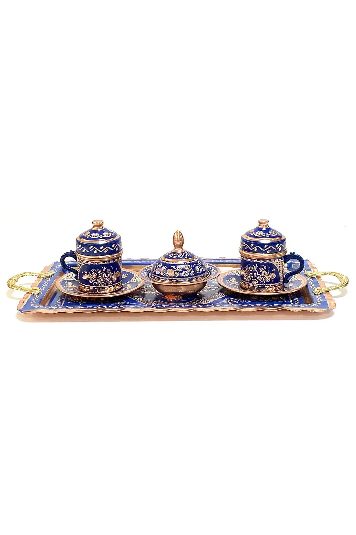 DOLBOVI Navy Blue 2 Personality Tray Heavy Hand Inlaid Copper cup Pad handmade espresso cup