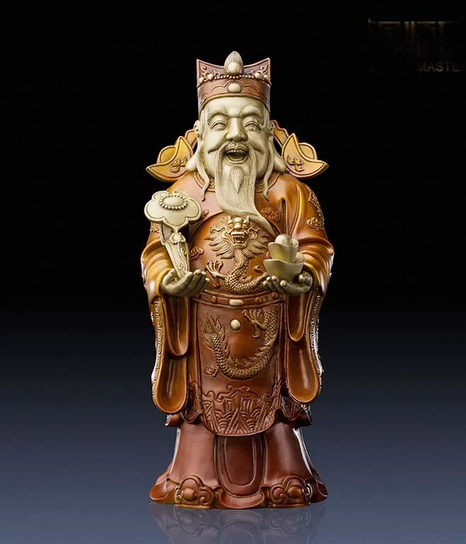 32CM grande edición limitada Global negocio próspero buena suerte CAI SHEN Dios de la riqueza escultura de latón regalo de adorno de oficina en casa