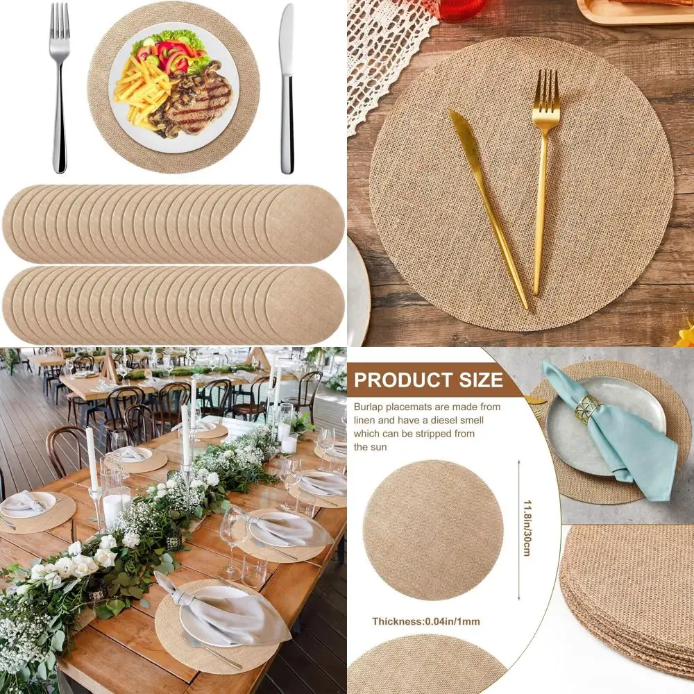 

Set of 100 Brown Burlap Round Placemats, 11.8 Rustic Circle Table Mats for Weddings, Christmas, and Holiday Dinners