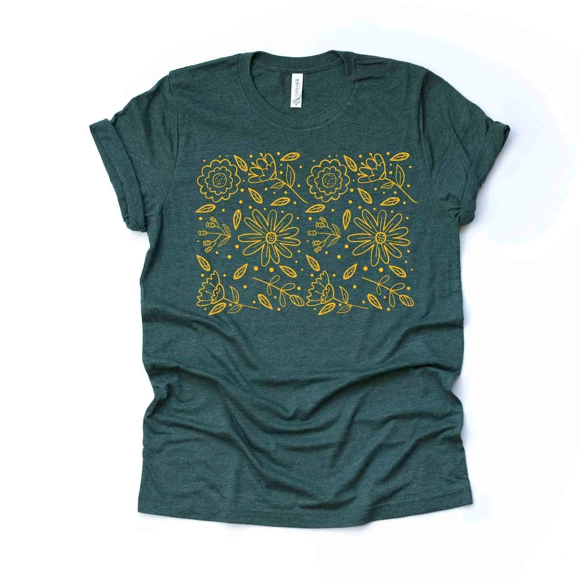 Yellow Wildflowers Simple Wildflower Drawing In Silhouette Of Design On Premium Unisex Shirt 3 Color Choices 3X 4X