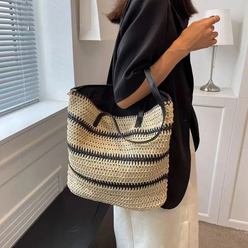 large capacity women shoulder bag Weaving leisure beach bags Multi functional straw woven bags luxury purses and handbags 2024