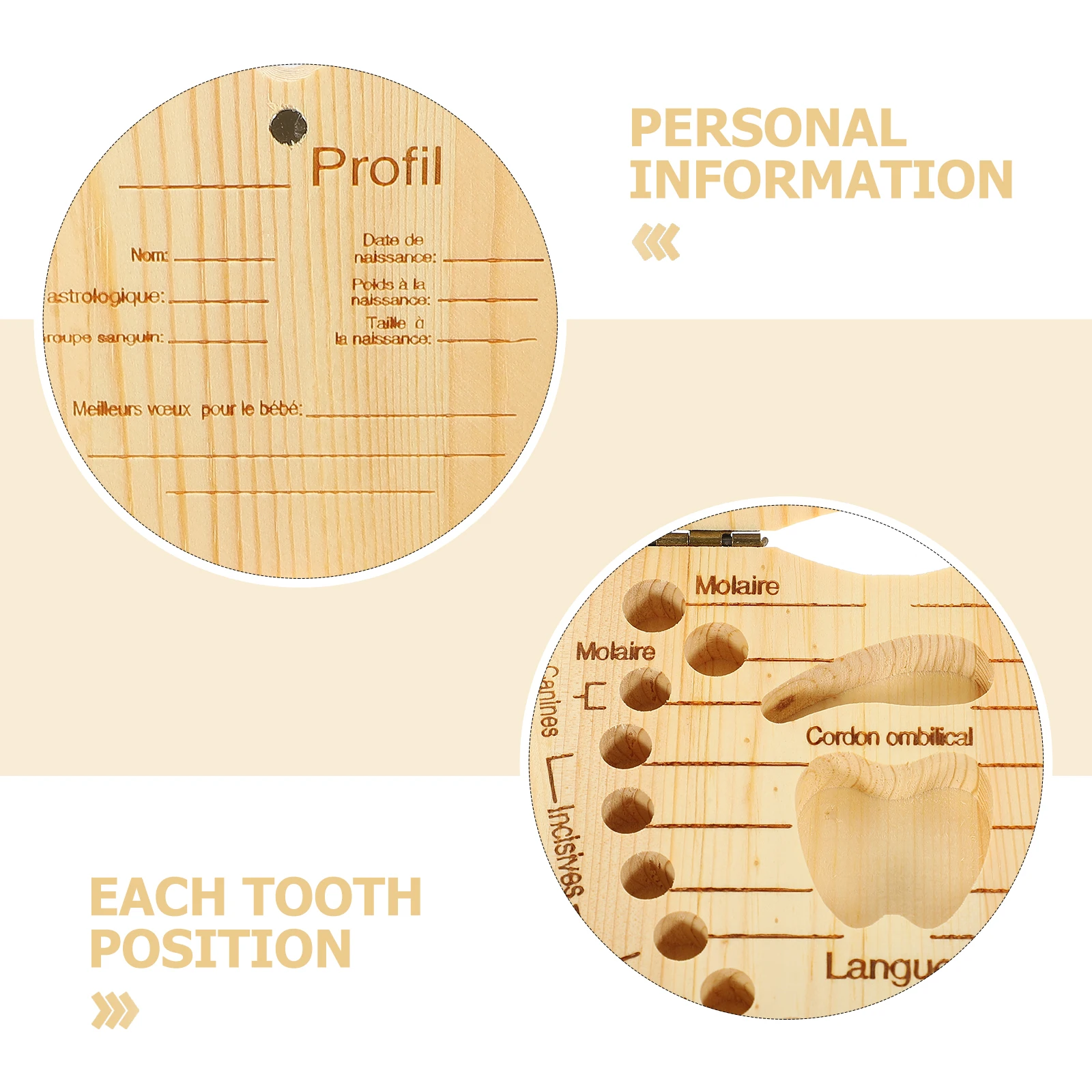 قطعة واحدة من صندوق تخزين أسنان الأطفال من الخشب - مادة آمنة مثالية لتسجيل ذكريات الأسنان المفقودة الأولى تذكار مدمج