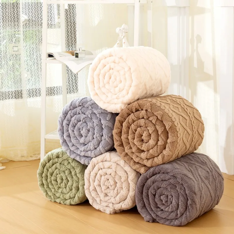 1PC Solid Waffle Jacquard Fleece Throw Blanket Soft All Season Nap Blanket For Sofa Picnic Outdoor