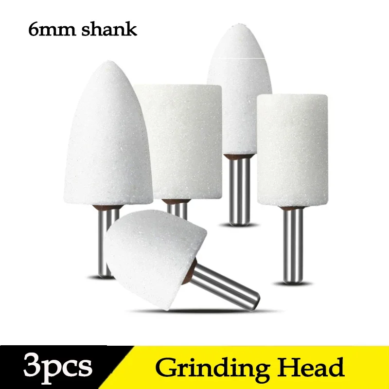 3PCS 6mm Handle Wheel Head Abrasive Mounted Stone White Corundum Grinding Head Stone Wheel For Electric Grinder