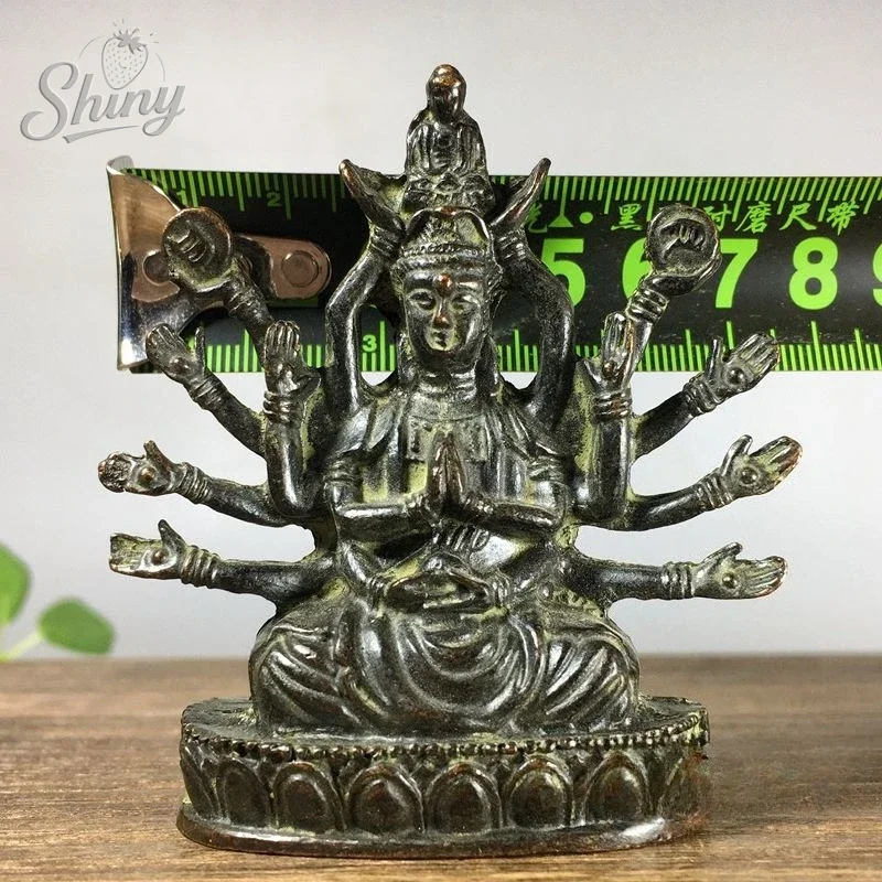 Antique Thousand-Hand Guanyin Statue Avalokitesvara Small Sculpture Tibetan Buddhist Ornament Home Decoration Accessories