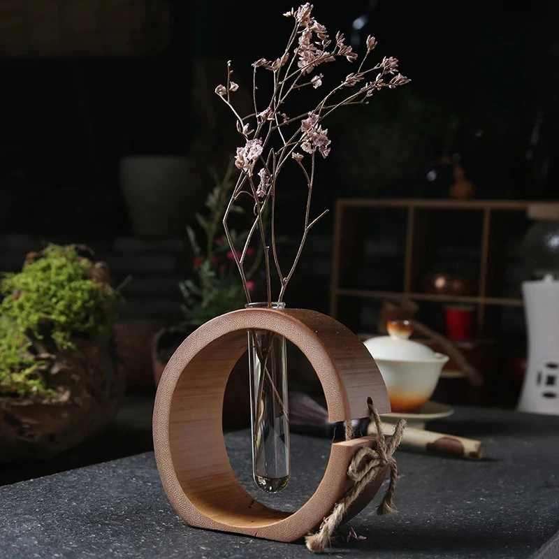 

Creative Japanese Bamboo Flower Vase, Mini Hydroponic Planter, Zen Tea Tray Ornament, Desktop Tea Ceremony Decoration