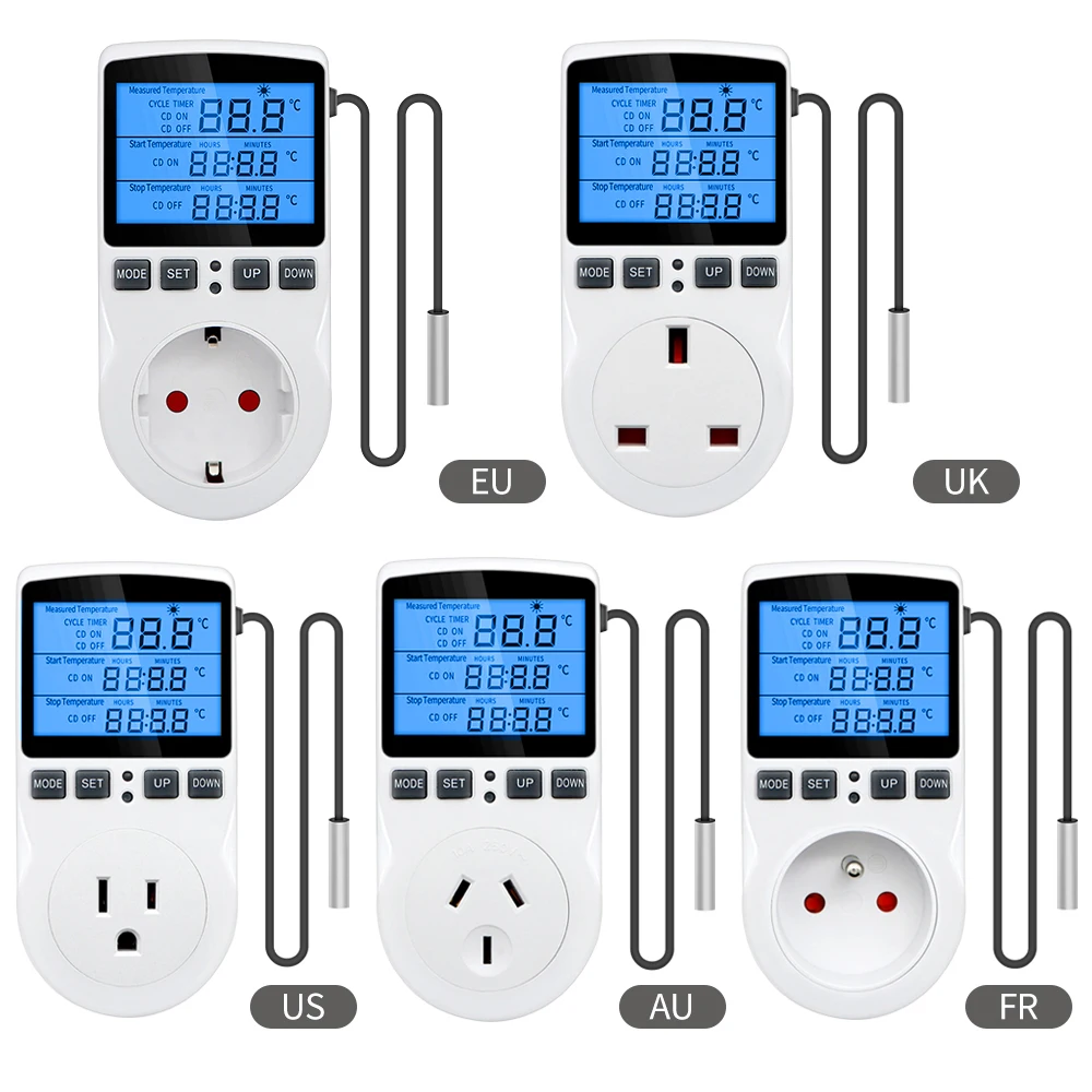 

Timer Socket Thermostat KT3200 Temperature Controller Outlet with Timer Switch Sensor Probe Heating Cooling EU/US/FR/AU Plug