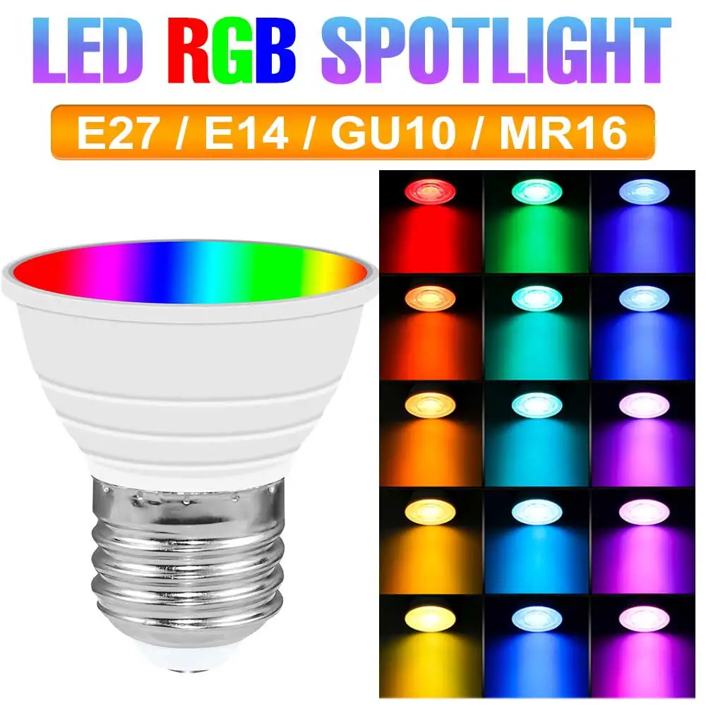 E27 LED RGB Bulb GU10 Spotlight E14 Ceiling Lamp Smart IR Remote Control MR16 Bulb GU5.3 Chandelier AC85-265V 15 Colors Dimmable
