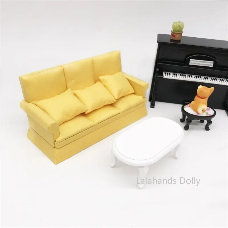 1:12 Mini Dollhouse Cloth Art Sofa with Pillow Living Room Scene Furnishings for Dollhouse Furniture Decoration Accessories