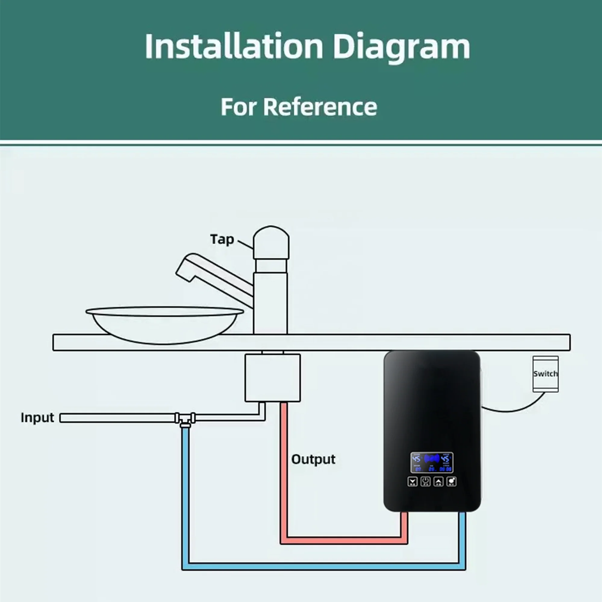 휴대용 온수 히터 샤워 선반 벽 바닥 장착 욕실 전기 온수기, 탱크 없는 전기 LED, 8.5KW, 240V