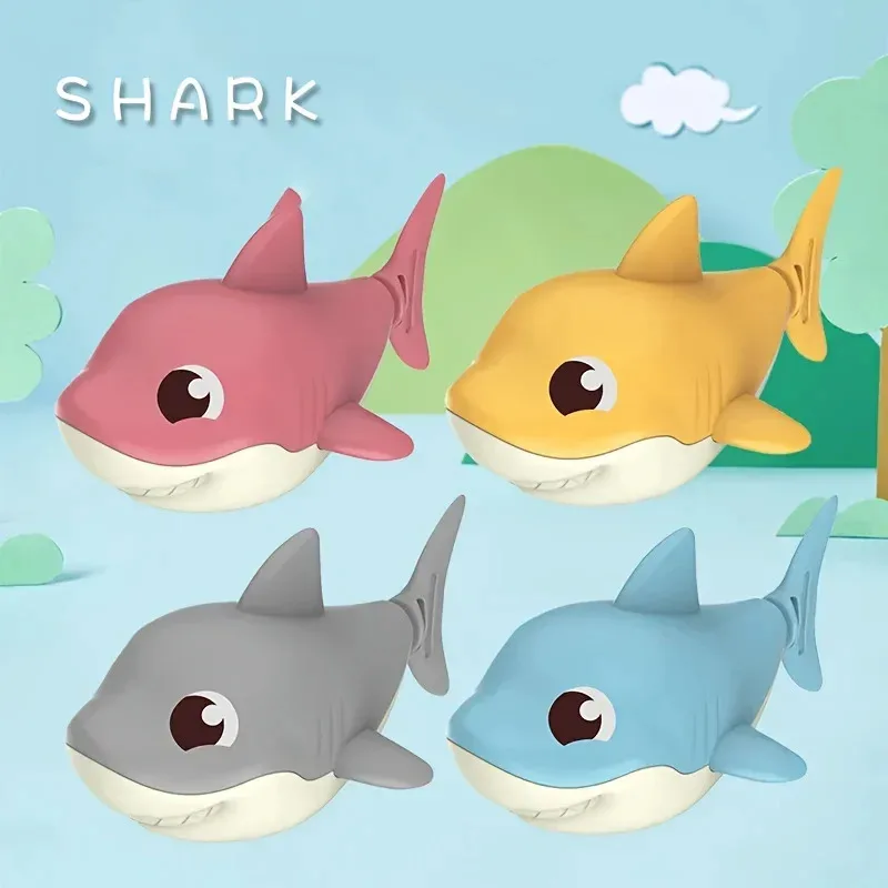 cartoon shark baby water play toy with wind up chain, outdoor beach toy, shower toy, bath toy，1pc