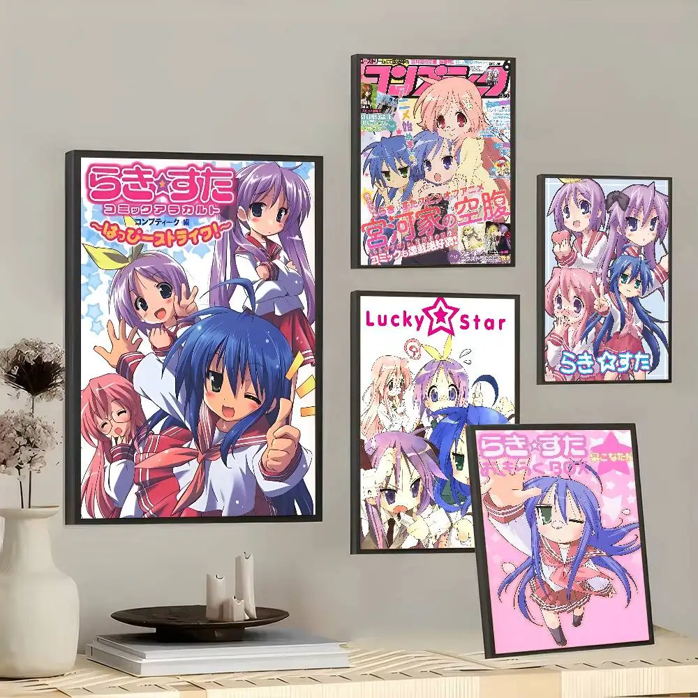 Anime Lucky Star Kawaii Self-adhesive Art Poster Decoracion Painting Wall Art White Kraft Paper Home Decor