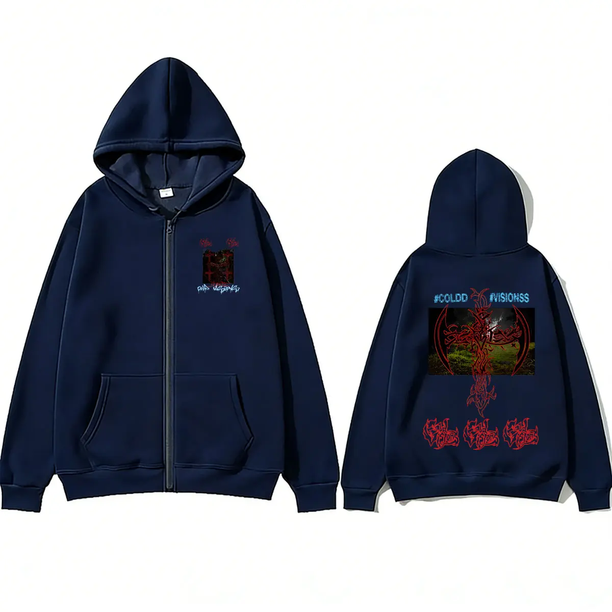 Rapper Drain Gang Bladee Cold Visions Album Graphic Zipper Hoodie Ecco2K Yung Lean Print Hoodies Men Women Fashion Zip Up Jacket