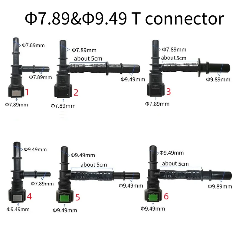 

7.89mm 7.89 Tee connector 5/16 auto Fuel line quick connector 9.49 fuel plastic fittings joint female male auto parts