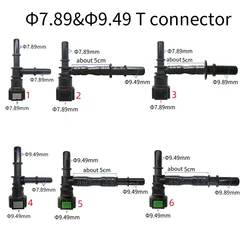 7.89mm 7.89 Tee connector 5/16 auto Fuel line quick connector 9.49 fuel plastic fittings joint female male auto parts