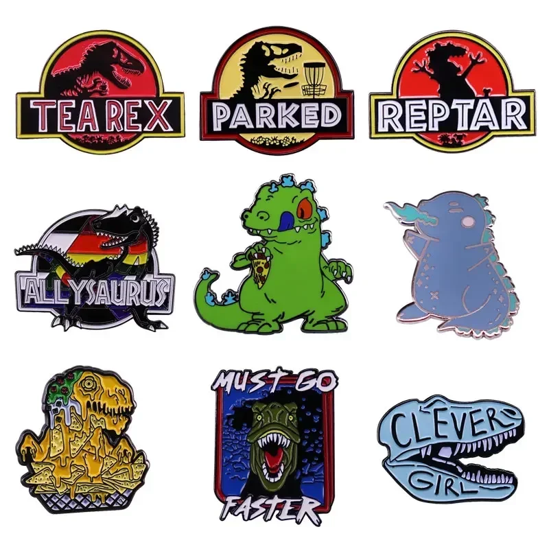 High Quality Tyrannosaurus Rex Velociraptor Enamel Pin Dinosaur Brooches Raptor Horror Animal Badge Children Fashion Gifts