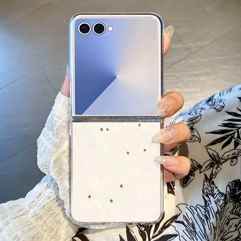 Handyhülle mit kleinem Sternenmuster für Samsung Galaxy Z Flip 7 FE 6 5 4 3, harte, transparente, faltbare Schutzhülle für Samsung Z Flip7 Flip6 Flip5