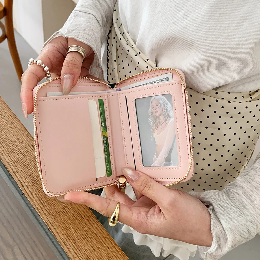 Fashion Wallets Girls Cute Bow Small Wallet Aesthetic Card Holder Classic Three Fold Purse For Women Student Simple Coin Pouch