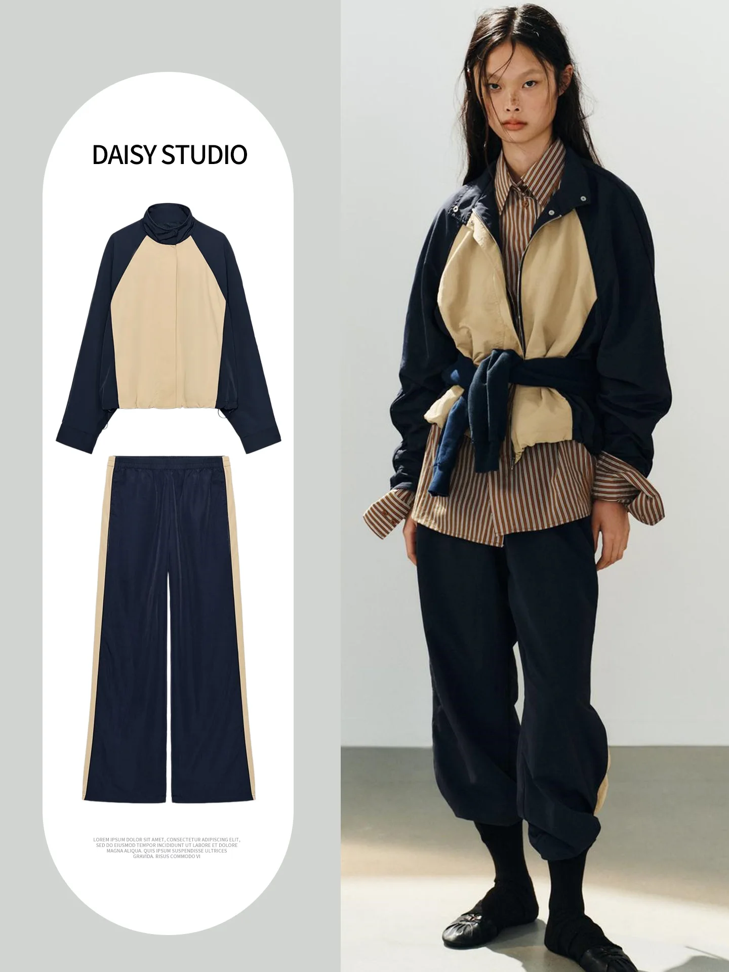 Zipper Long Sleeve Stand Collar Jacket 5063709 Side Stripe Pants 4391524 Fashionable Autumn Set Women's Clothing