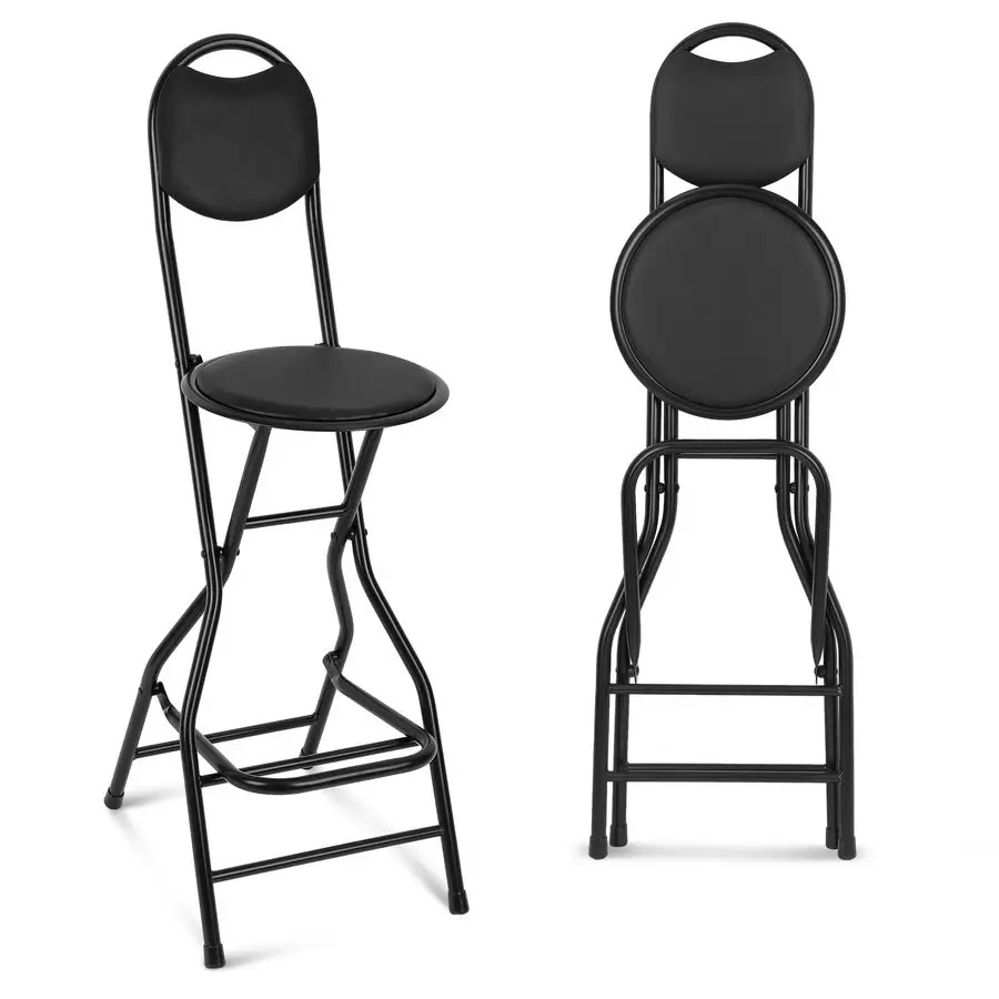 

1 Pcs Seat Height 26 Inch Folding Bar Stool with Backrest Leather Padded Collapsible Stools for Adults Portable Black Bar Height