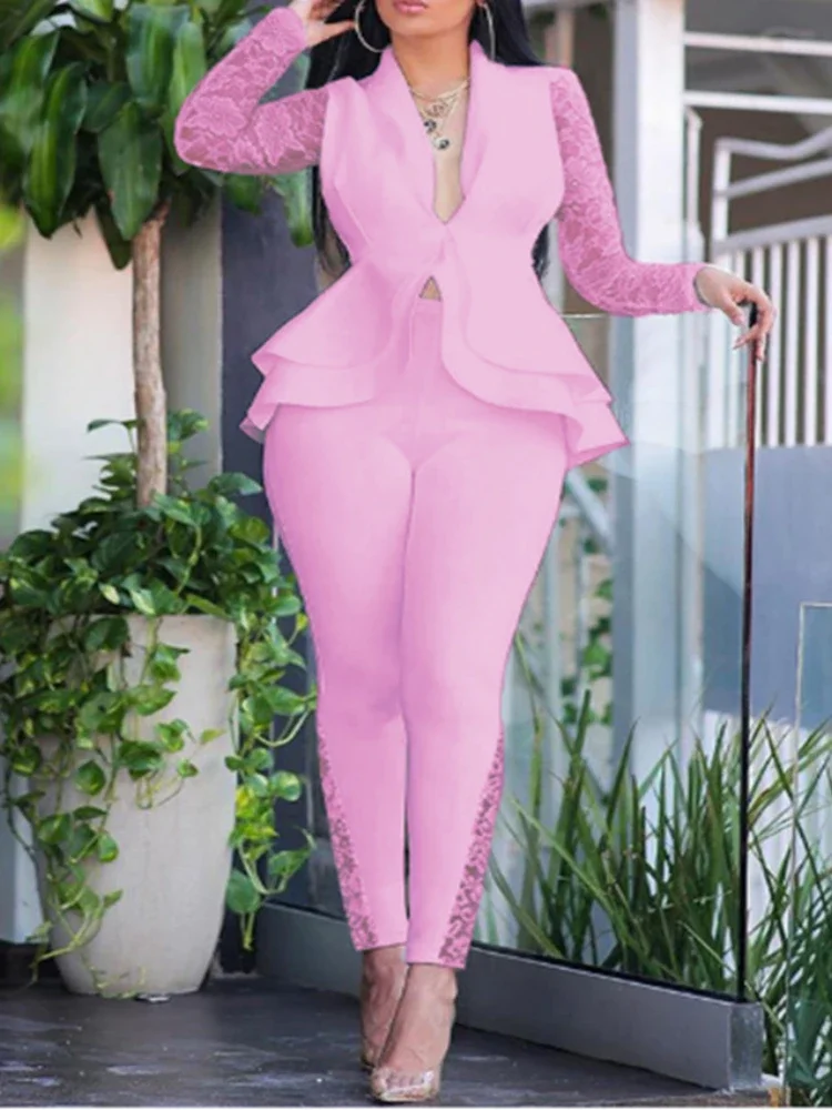 

Женский комплект из двух предметов, летний модный комплект из двух предметов с лацканами и оборками по краям, в офисном стиле