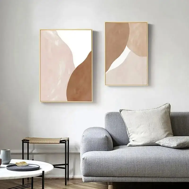 Modern Beige Brown Abstract Geometric Canvas Painting Wall Art Prints Poster Picture for Gallery Living Room Interior Home Decor