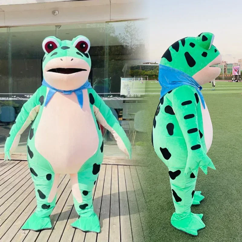 A Mascot Green Frog Cartoon Doll Costume Inflatable Adult Walking Performance Clothes Toad Gas Model Halloween Funny Decorations