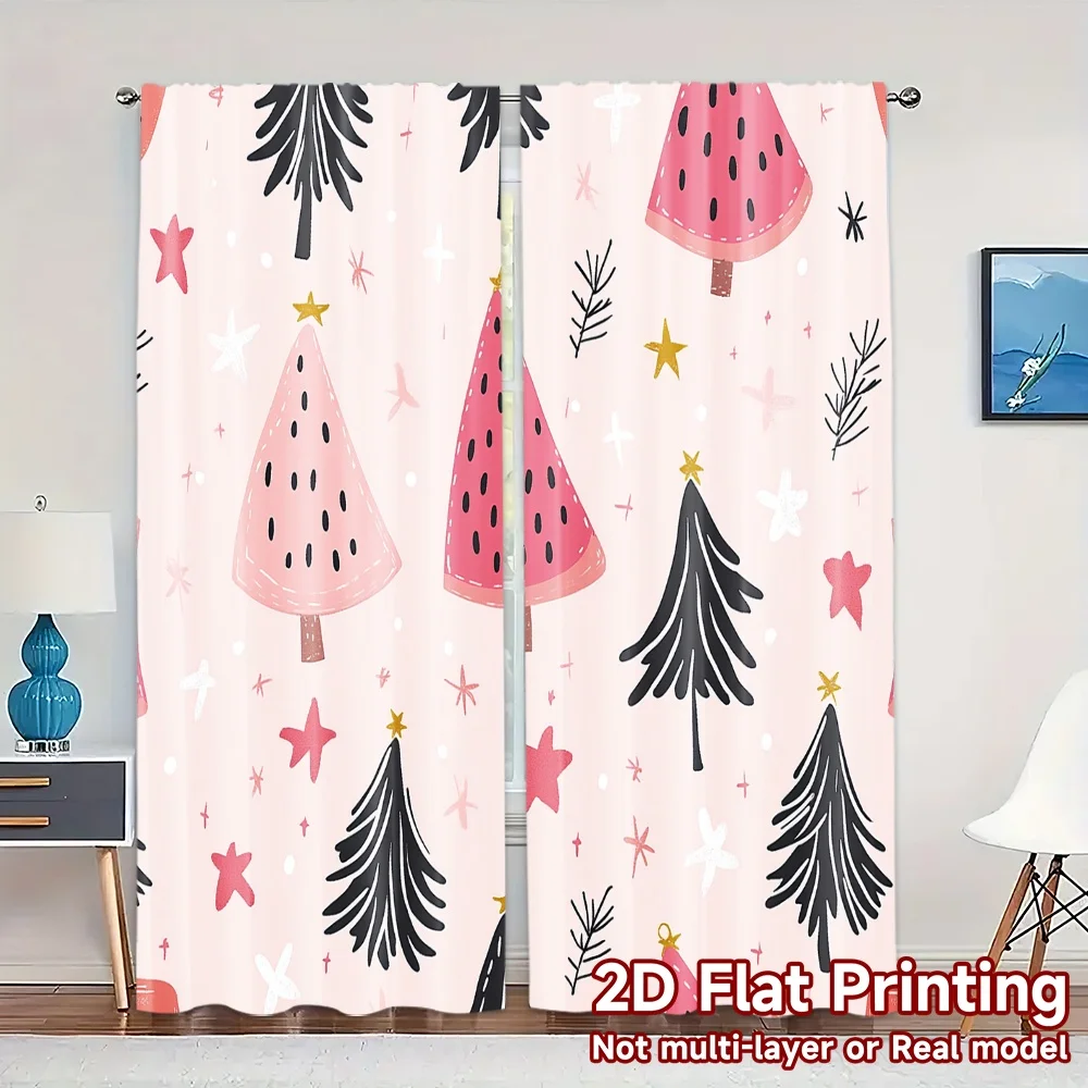 2pcs,Curtains Christmas Trees Stars Popular Light Filtering Curtains Versatile Polyester Curtains Thermal Insulation, and Room