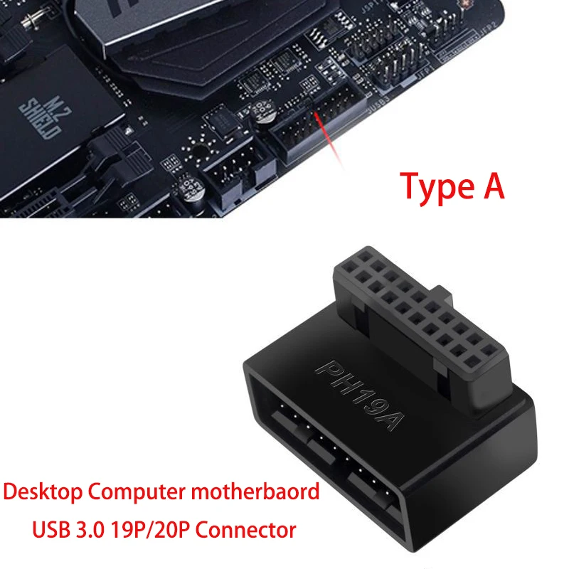 Connettore adattatore intestazione scheda madre del computer USB 3.0 19 pin / 20 pin Convertitore da tavolo da 90 gradi Accessori per computer desktop