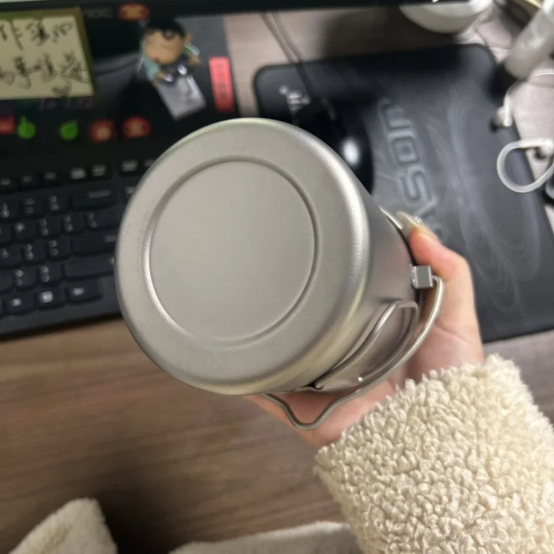 750ml Pure Titanium Ultra Light Coffee Cup French Press Filter with Lid Coffee Cup Outdoor Camping Cooking with Handle Water Cup