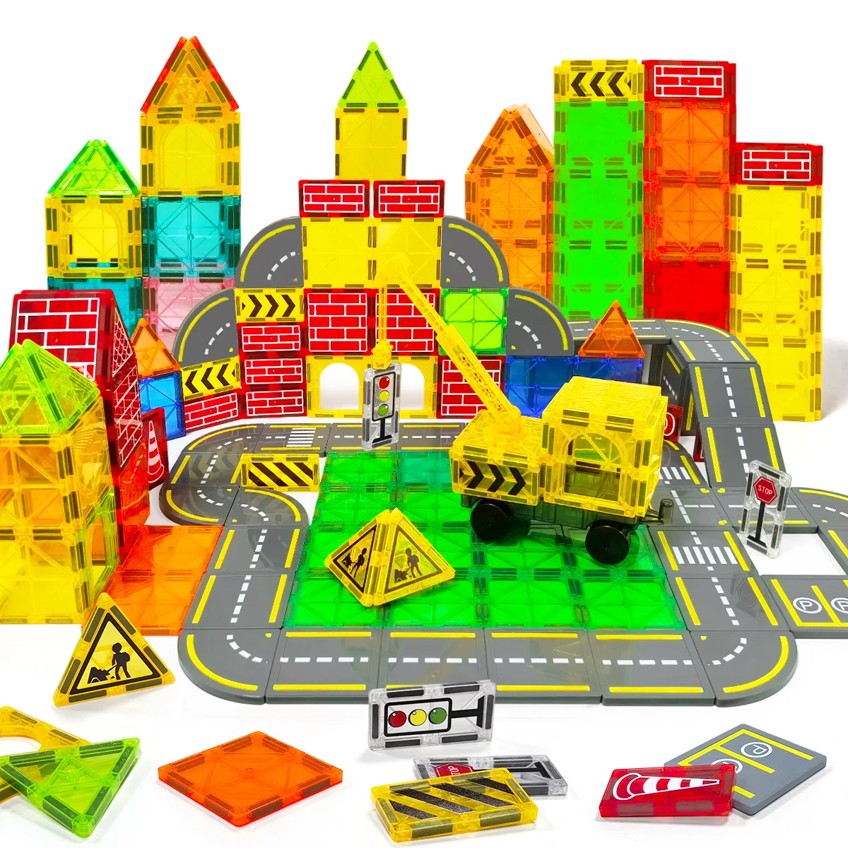 مجموعة ألعاب بناء الطرق المغناطيسية لـ 3+ أطفال كبار السن بنين بنات هدية مكعبات بناء مغناطيسية ألعاب تعليمية مونتيسوري