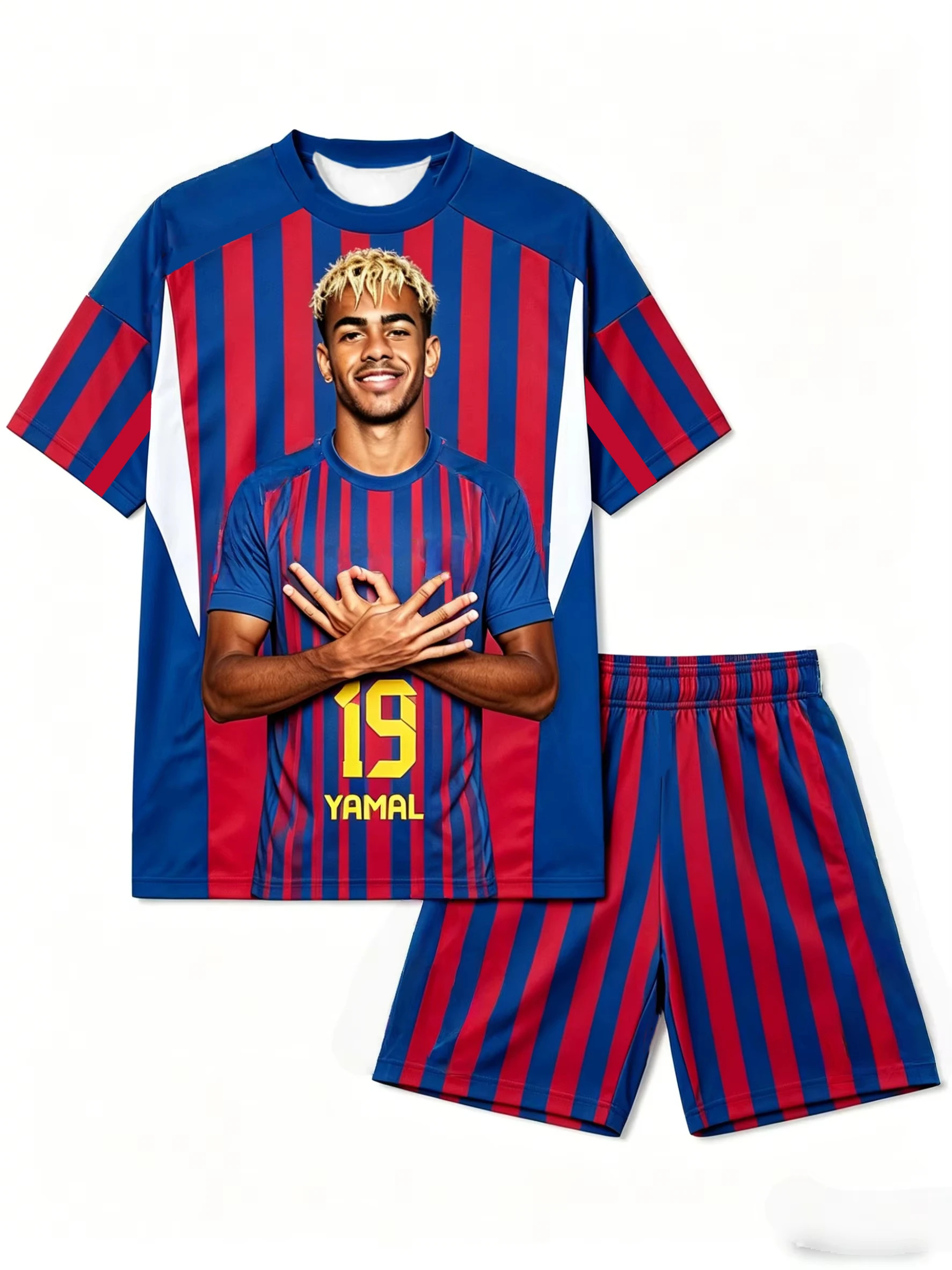 Summer Adult Kids#19 Yamal AI Personality Edition Striped Striped Football Shirt Set Fashion Casual Outdoor Sports Set