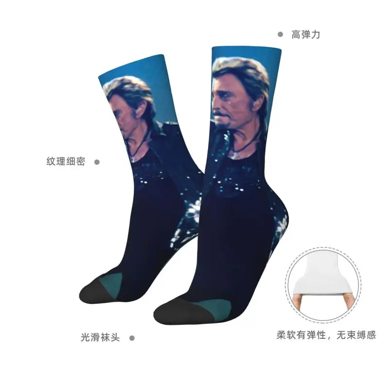 الجدة طباعة جوني هاليداي الجوارب للرجال النساء تمتد الصيف الخريف الشتاء الفرنسية روك المغني طاقم الجوارب #6