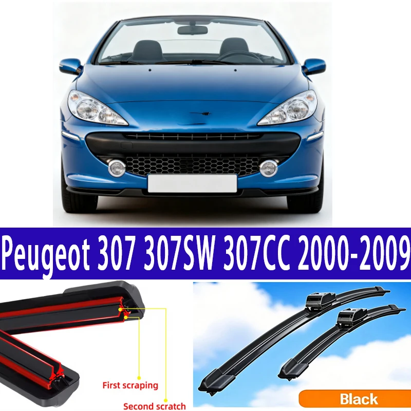 

2pcs Front Windshield Wiper Blades Windscreen Wipers For Peugeot 307 307SW 307CC 2000-2009 2001 2002 2003 2004 2005 2006 2007 20