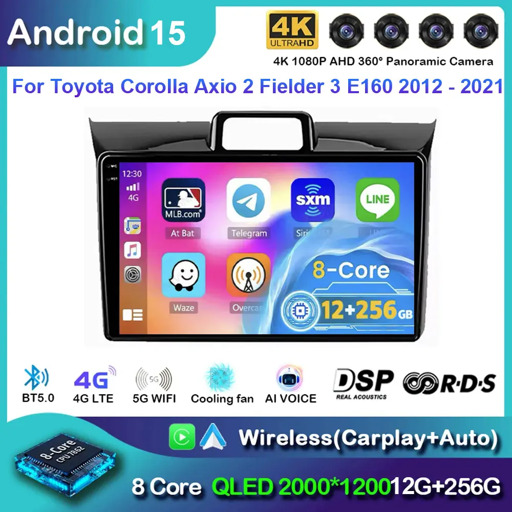 Carro android 15 para toyota corolla axio 2 fielder 3 e160 2012 - 2021 unidade principal estéreo de rádio automático reprodutor multimídia navegação gps