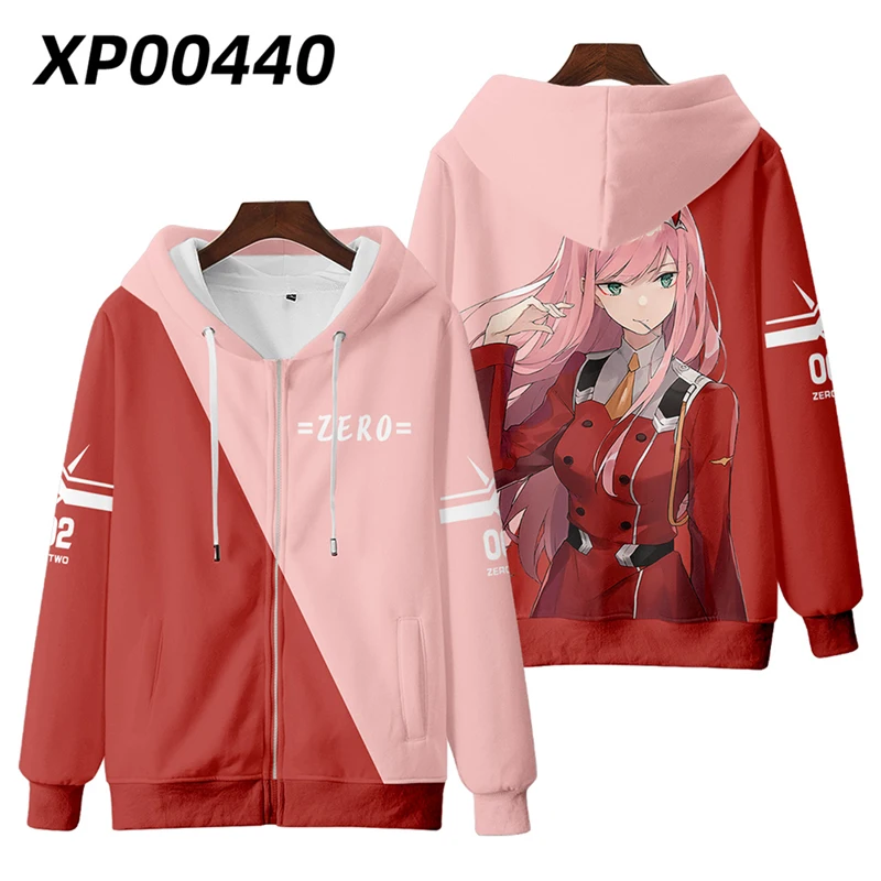 Japón Anime Darling In The Franxx Cosplay cremallera sudaderas con capucha impresión 3D hombres mujeres Hip Hop chándal cremallera Sudadera con capucha ropa de hombre