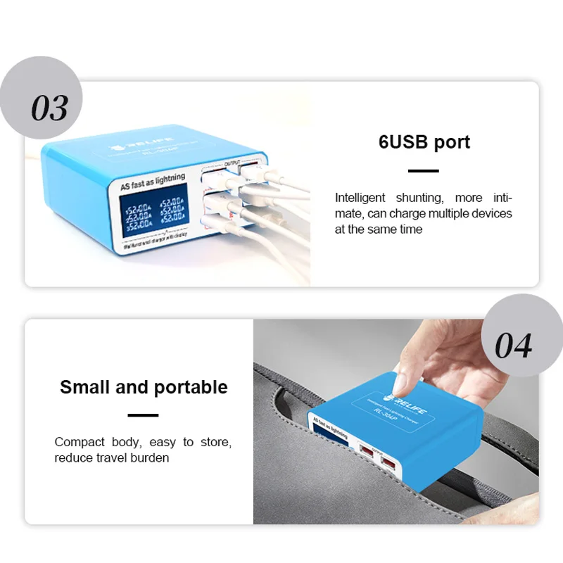 Imagem -06 - Carregador de Raio Inteligente Usb Display Digital Iphone Samsung Huawei mi Vivo Opop Flat Portas Relife-rl304p