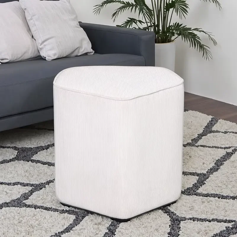 Laynsino LSR25030 Modern Elegant White Cream Tufted Ottoman Pouf Cube Stool Comfortable Fabric Eco-Friendly Bedroom Living