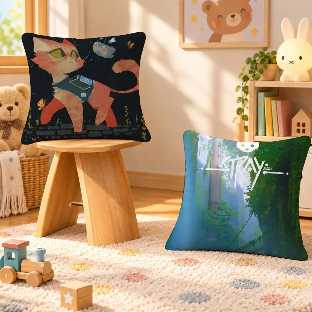 Game Stray Cyberpunk Indie Cushion Cover Personalized Soft Plush Pillow Living Room Home Sofa Bedroom Office Car Cushion