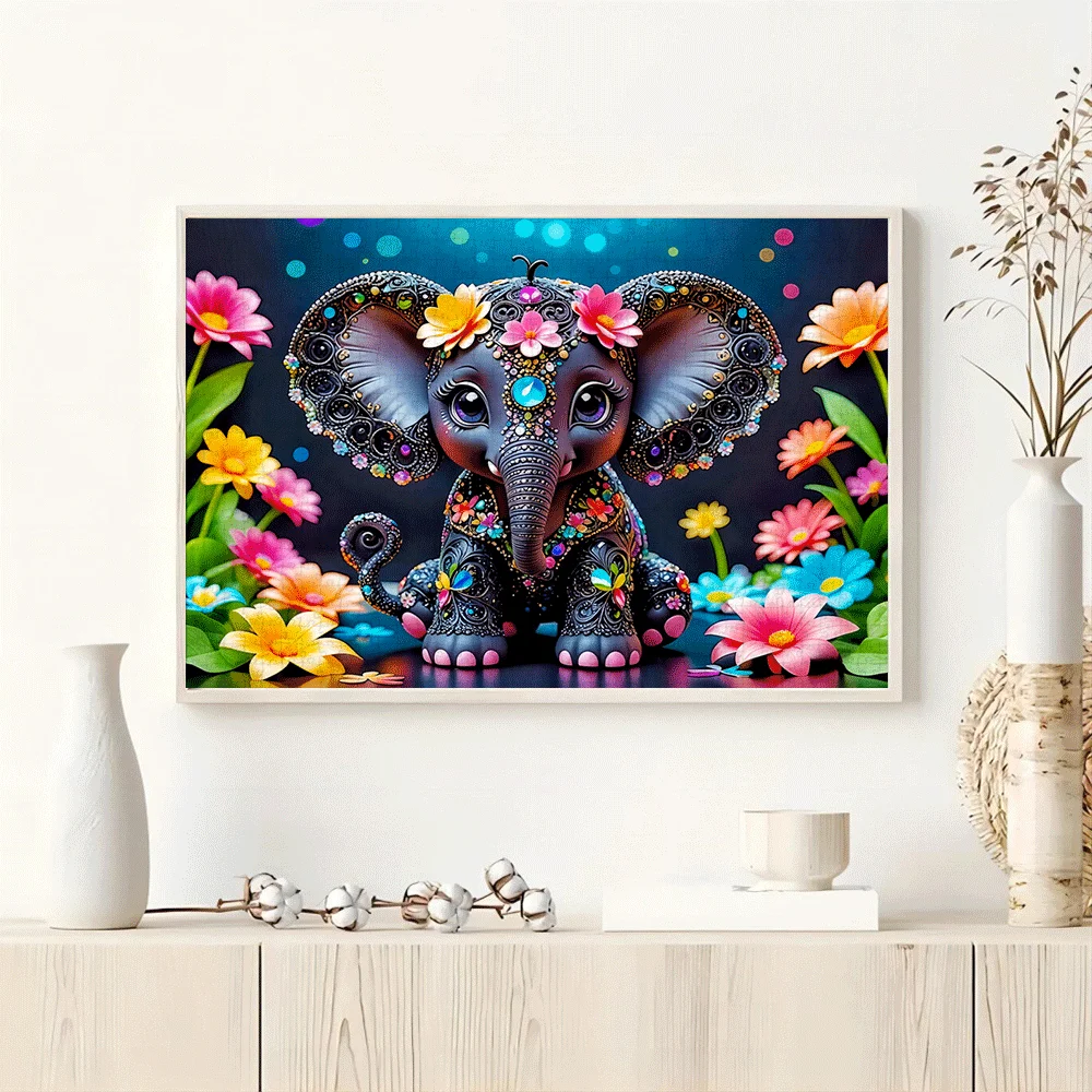 Sparkling Decorated Baby Elephant Jigsaw Puzzle Adult Cute Animal Theme Intellectual Game Home Leisure Colorful Decor Puzzle Toy