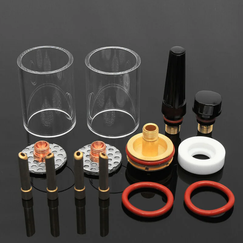 TIG Torch Gas Lens Replacement Kit for WP17 WP18 WP26 with 14 Precision-Machined Short Lenses and Spatter-Resistant Glass