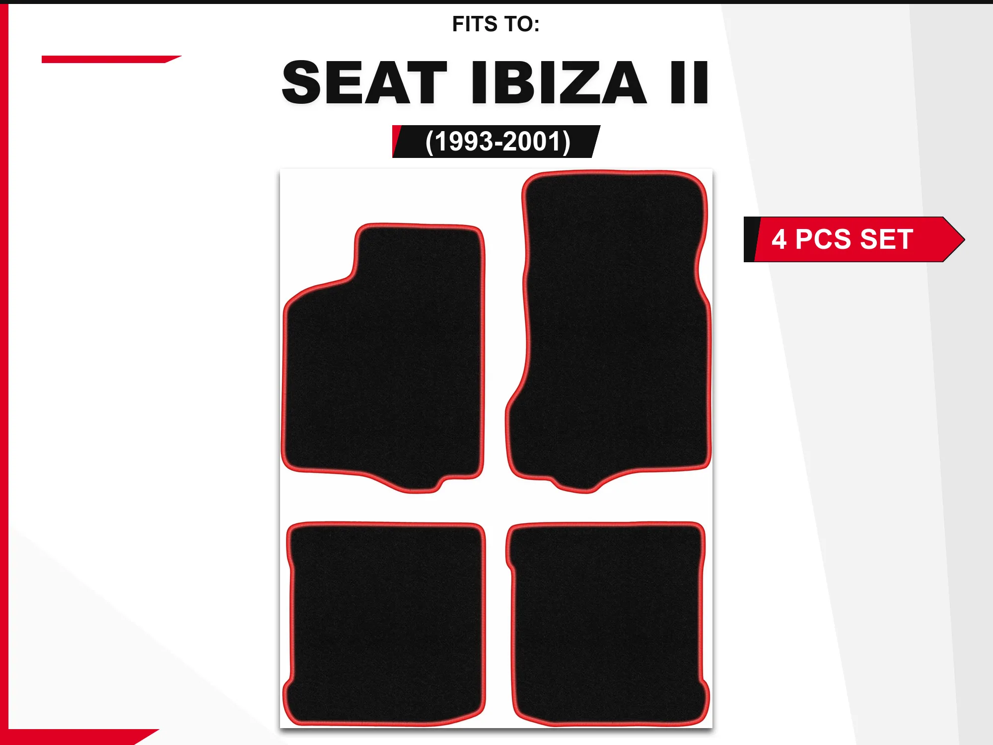 Velourstapijten voor: Seat Ibiza II 1993-2001 hatchback zwart en rood