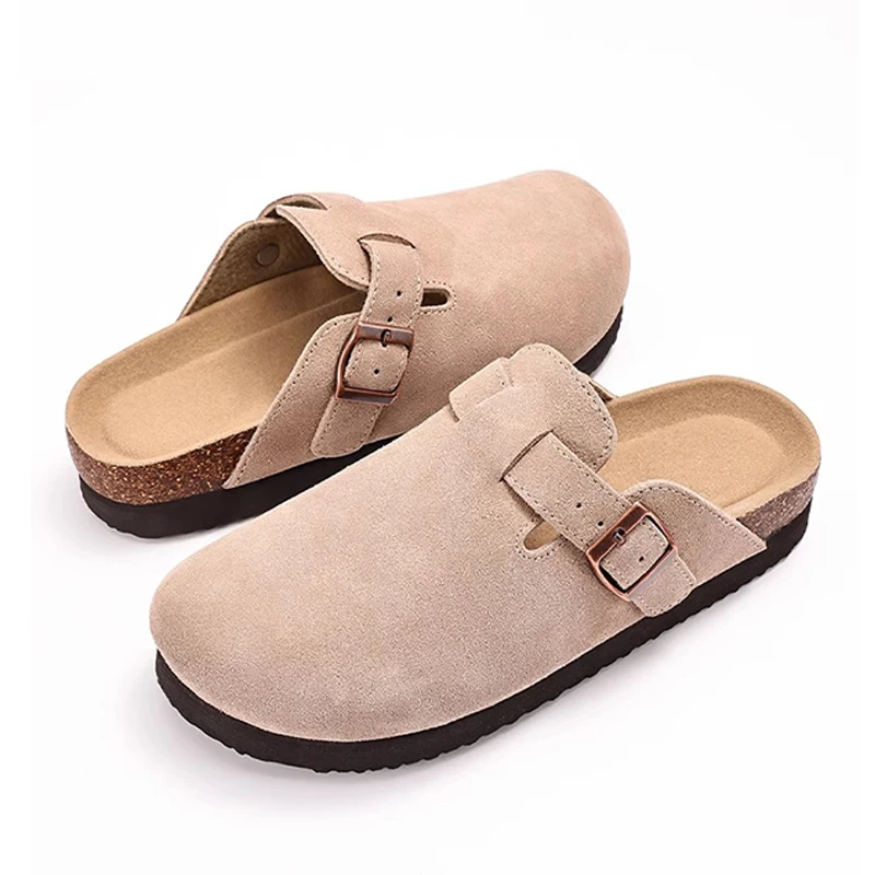 Gacimy Fashion Platform Clogs Slippers For Women Outdoor Antiskid Cork Suede Clogs Slippers Arch Support Leather Soft Home Mules