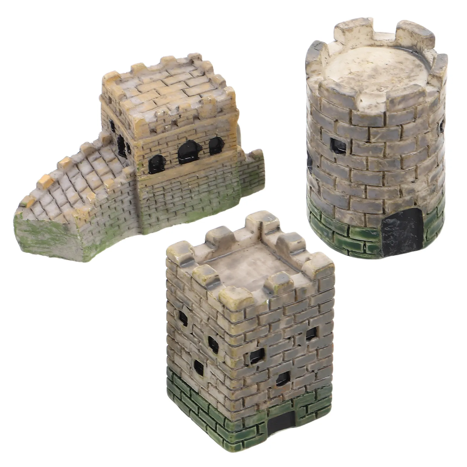 3Pcs Micro Landscape Architecture Set Vintage Round Fortress Square Castle China European Resin Sand Table Decor for Display view 6