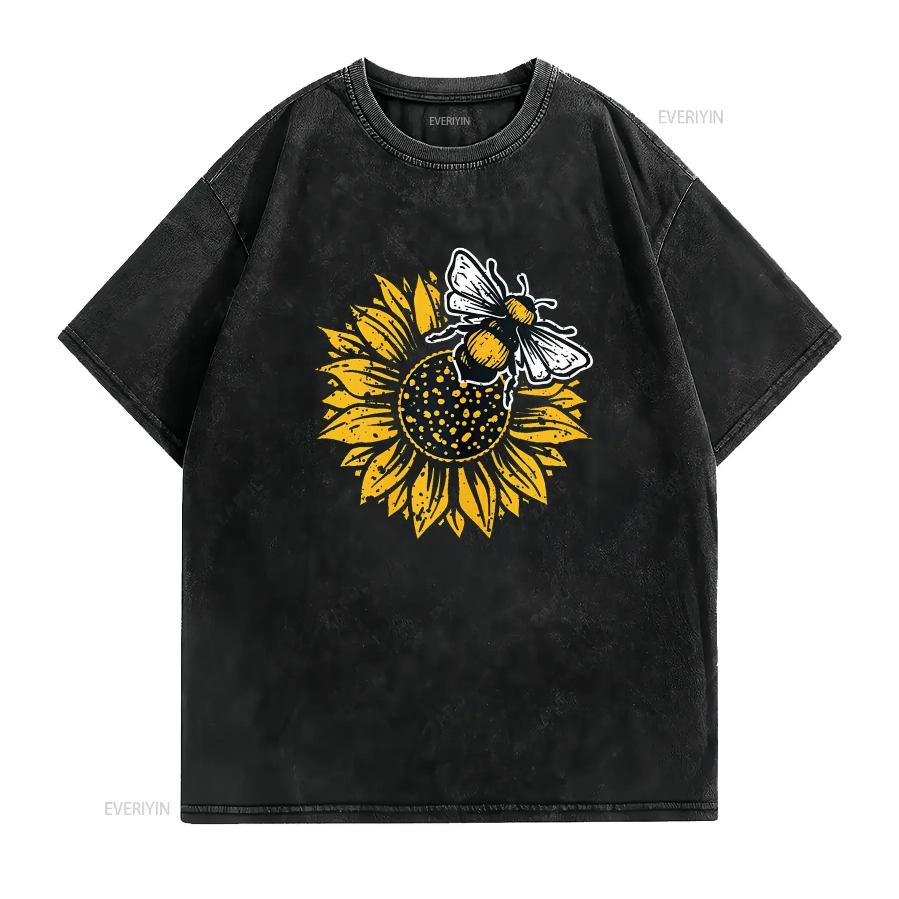 Bumblebee Sunflower T shirt for Women Spring Time Save The Bees Honeybee Casual  Tops Black X Large vintage Washed homme