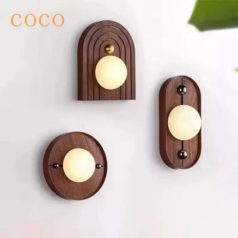 

Nordic walnut wood grain marble LED wall lamp for living room, bedroom, bedside decoration, hallway, entrance indoor wall lamp